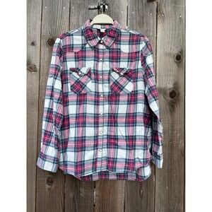 Forever 21 Plaid‎ Flannel Shirt Womens Long Sleeve Pearl Snap Casual Top